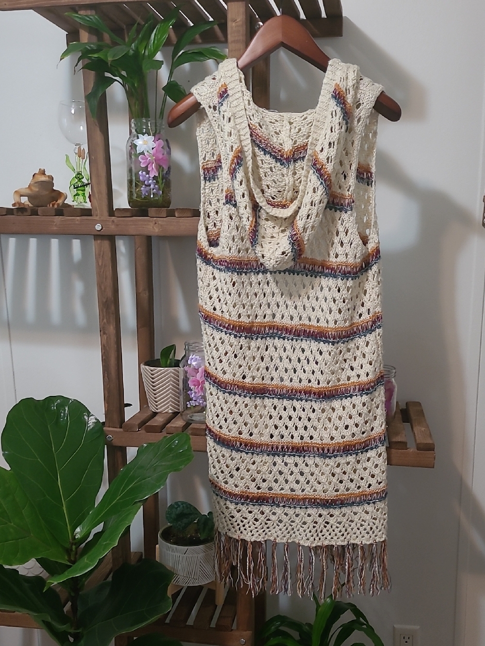 Blu Pepper Hooded Crochet Open Front Cardigan - Picture 7 of 10